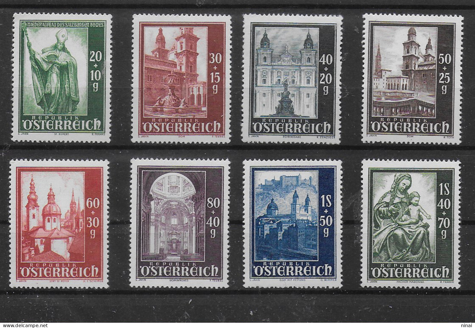 AUSTRIA 1948 ** MNH LUSSO  SERIE DI 8 VALORI " CATTEDRALE DI SALISBURGO " INTEGRI C2033 - Unused Stamps