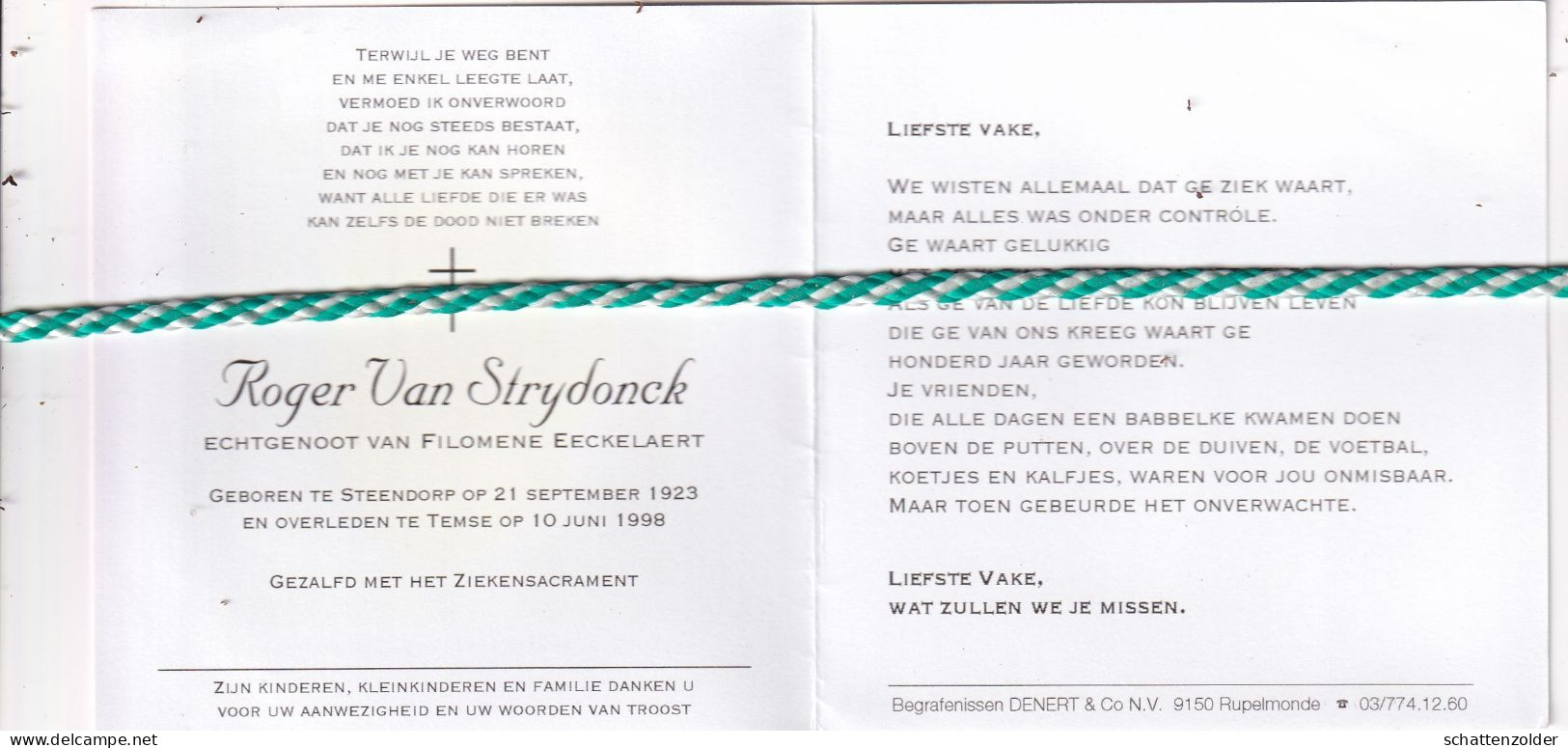 Roger Van Strydonck-Eeckelaert, Steendorp 1923, Temse 1998. Foto - Décès