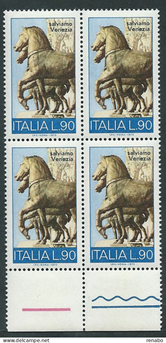 Italia 1973; Salviamo Venezia : Cavalli Di Bronzo : Quartina Di Bordo Inferiore - 1971-80: Neufs