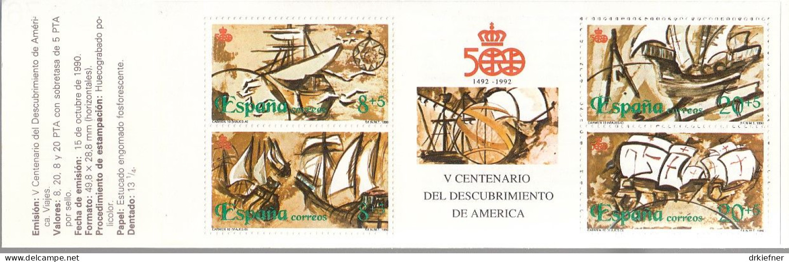 SPANIEN Markenheftchen 8, Postfrisch **, 500. Jahrestag Der Entdeckung Von Amerika (1992), 1990 - Blocs & Feuillets