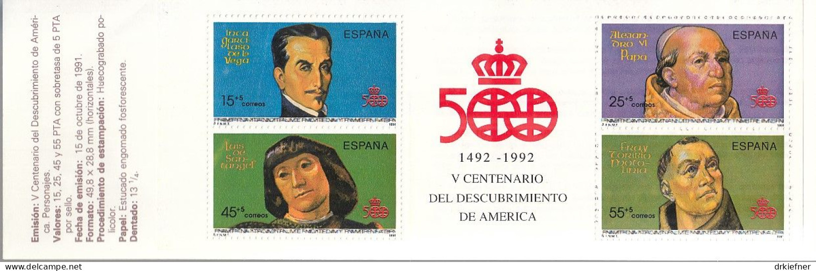 SPANIEN Markenheftchen 9, Postfrisch **, 500. Jahrestag Der Entdeckung Von Amerika (1992), 1991 - Blocs & Feuillets