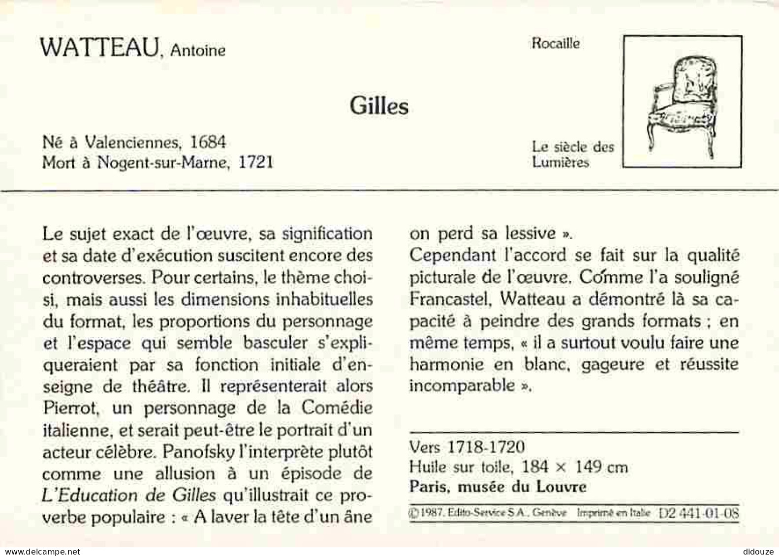Art - Peinture - Antoine Watteau - Gilles - Description De L'oeuvre Au Dos - Carte Neuve - CPM - Voir Scans Recto-Verso - Peintures & Tableaux