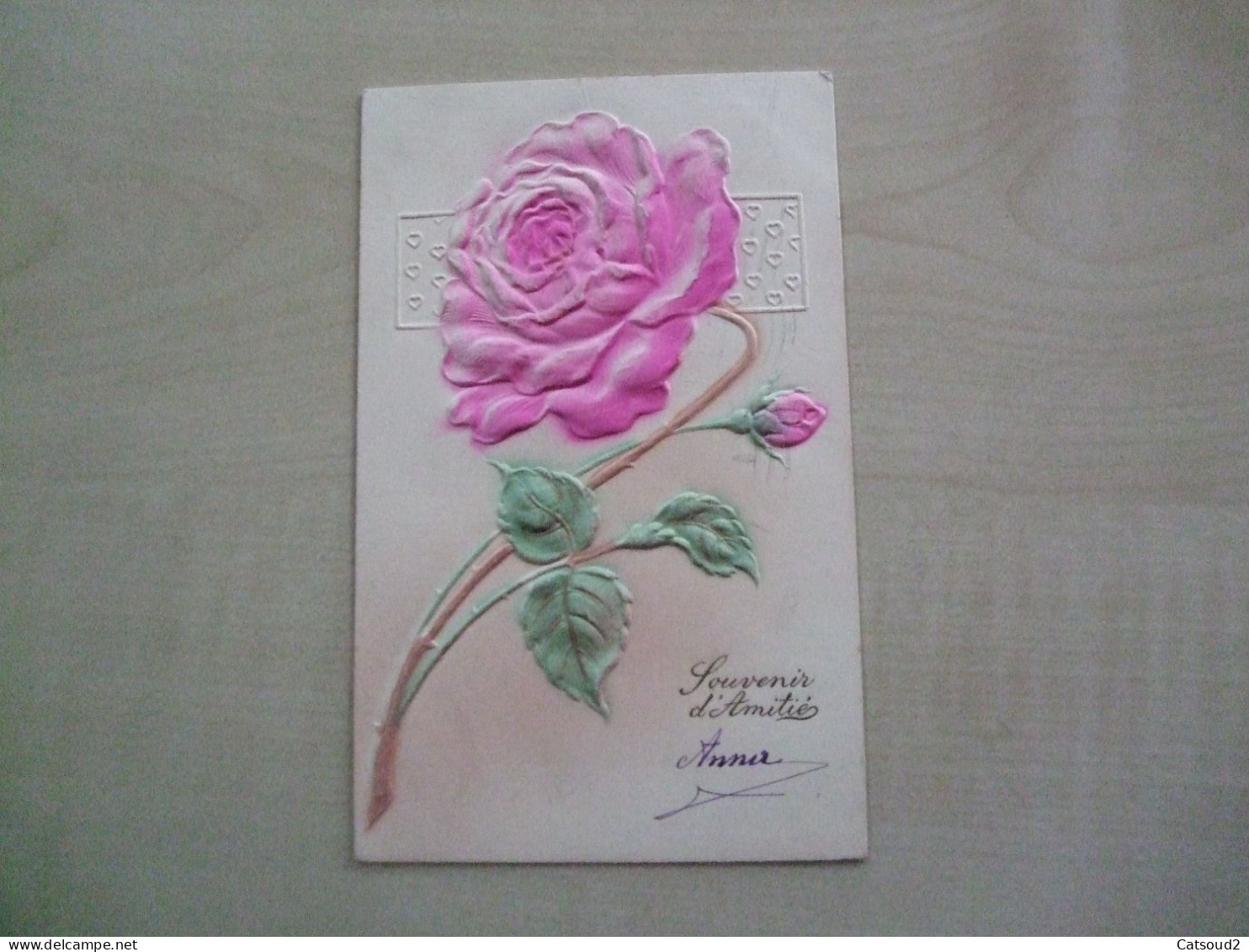 Carte Postale Ancienne En Relief 1909 ROSE Souvenir D' Amitié - Fleurs