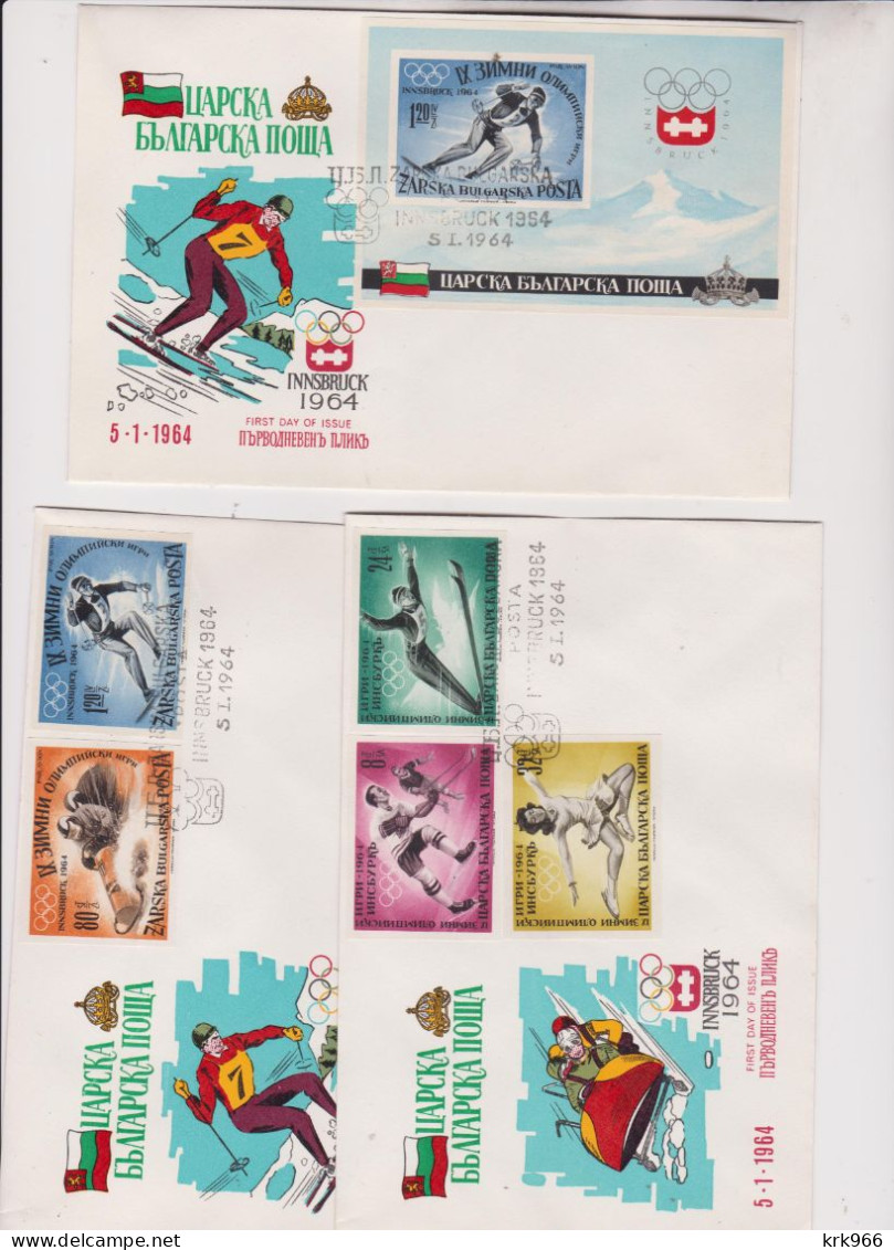 BULGARIA 1964 EXILE OLYMPIC GAMES  Imperforated Sheet & Set FDC Covers - Covers & Documents