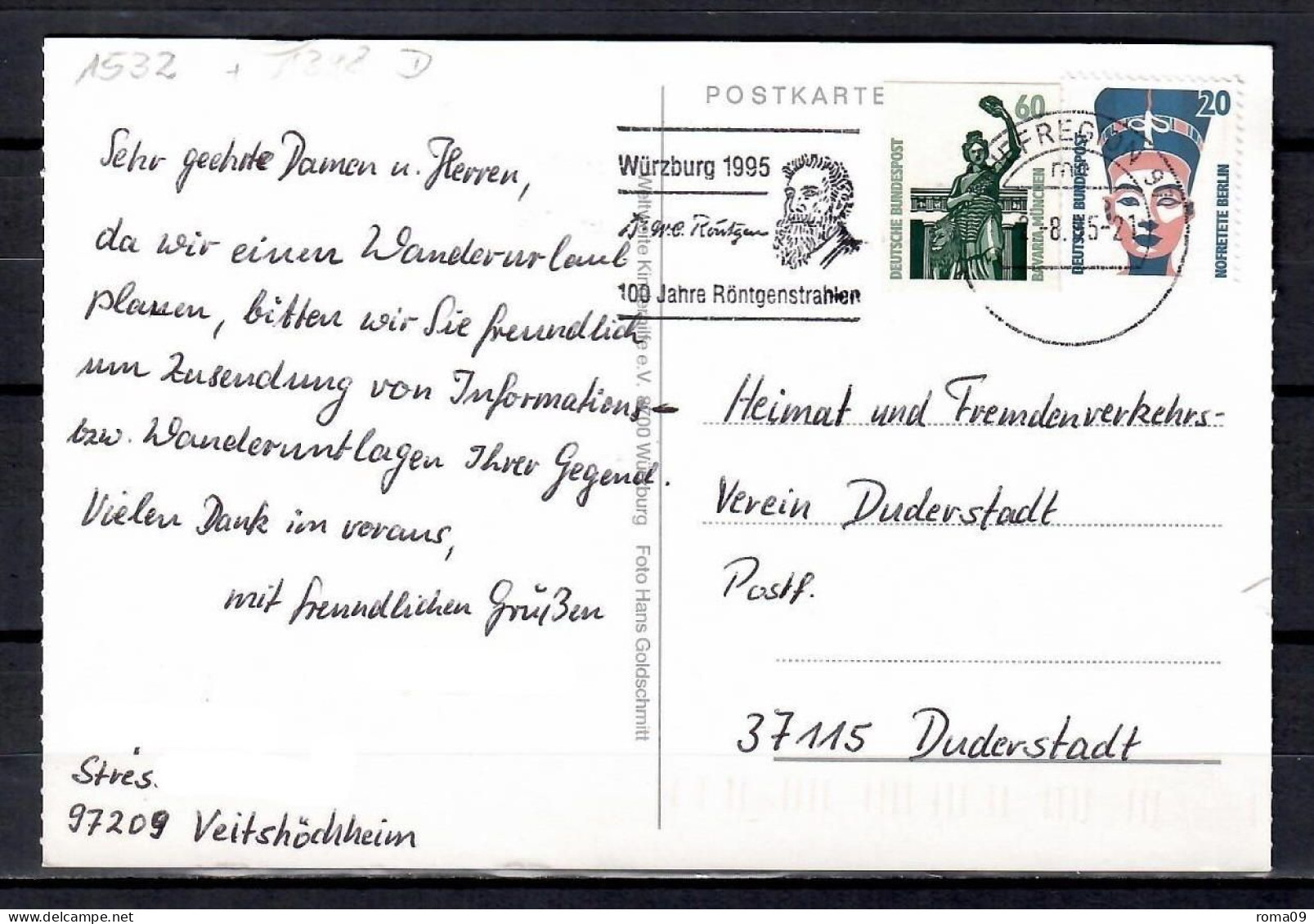 MiNr. 1532 + 1398 D; SWK: Bavaria, München, Auf Portoger. Karte Von BR 97 Nach Duderstadt; B-1202 - Lettres & Documents