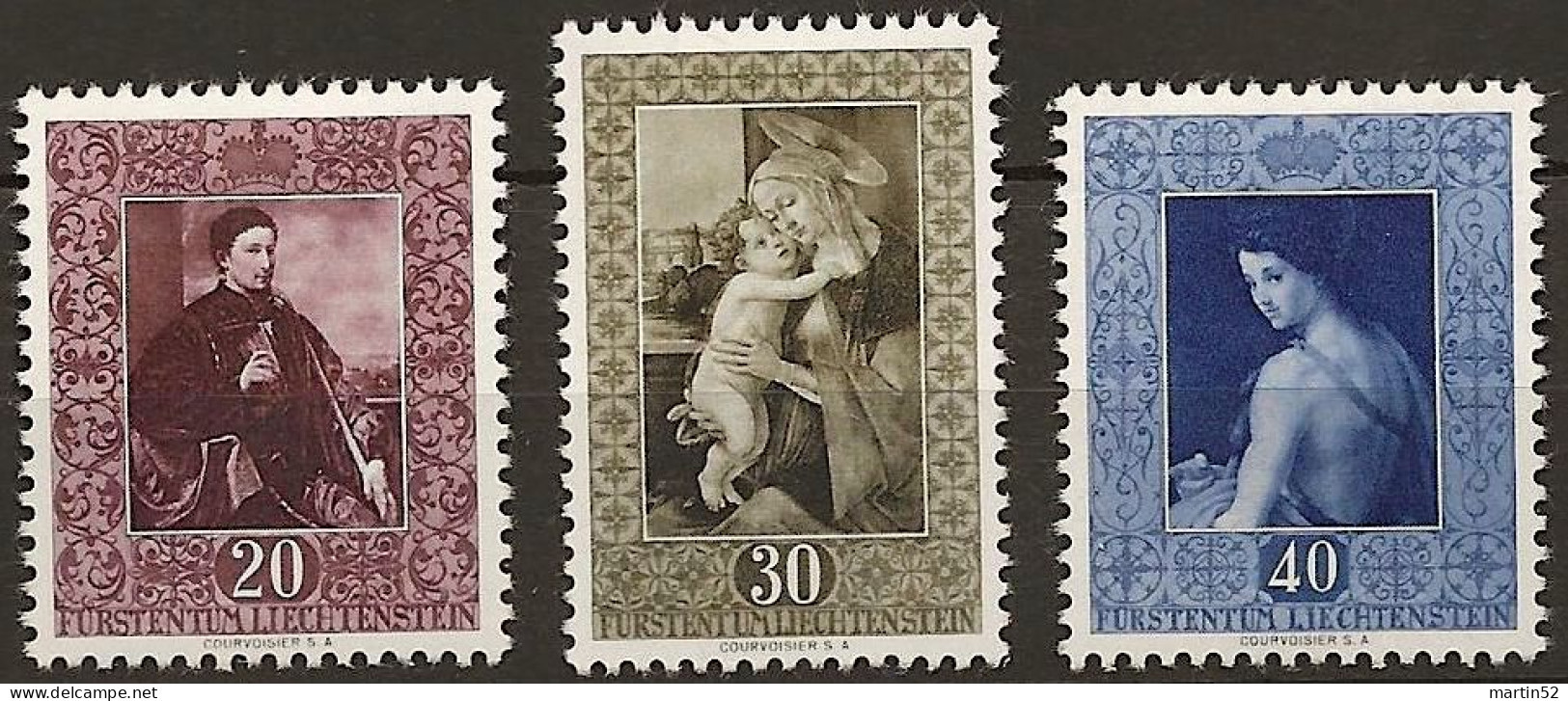 Liechtenstein 1952: Gemälde III (Savoldo Botticelli Del Sarto) Zu 250-252 Mi 306-308 Yv 268-270 ** MNH (Zu CHF 115.00) - Unused Stamps