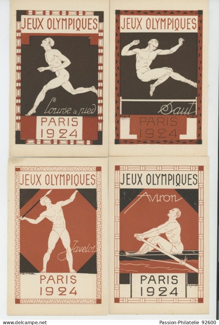 Série De 8 Cartes Jeux Olympiques PARIS 1924.Aviron,Boxe,Course,Javelot,Rugby,Lutte,Tennis,Saut - Jeux Olympiques