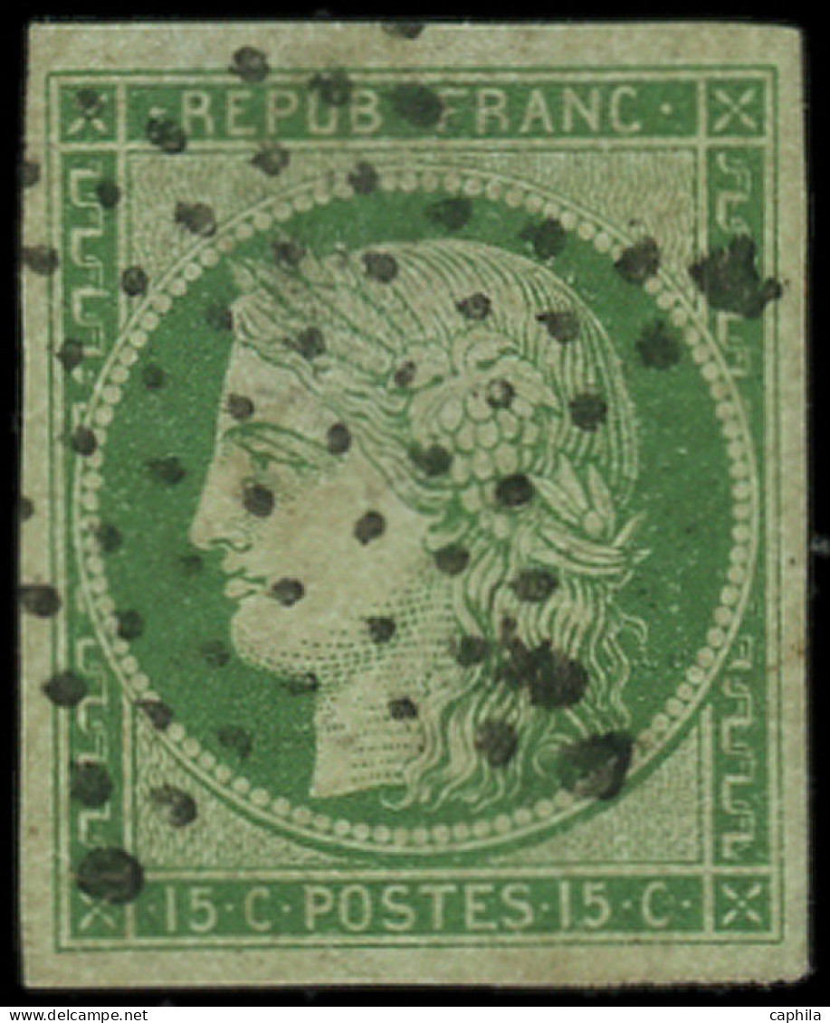O FRANCE - Poste - 2, Oblitération étoile, Signé Calves: 5c. Vert - 1849-1850 Cérès