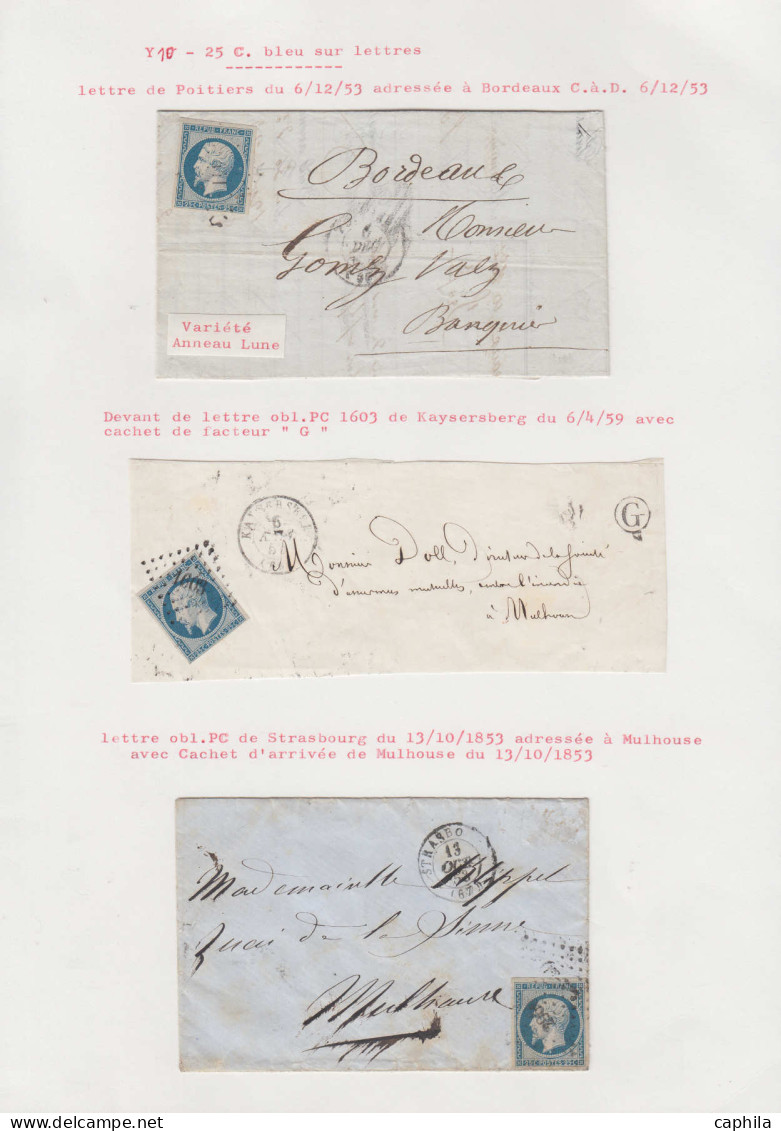 O FRANCE - Poste - 10, 6 Unités, 2 Paires, 2 Lettres Et Un Devant, Oblitérations PC Divers, Une Lettre Anneau Lune - 1852 Louis-Napoleon