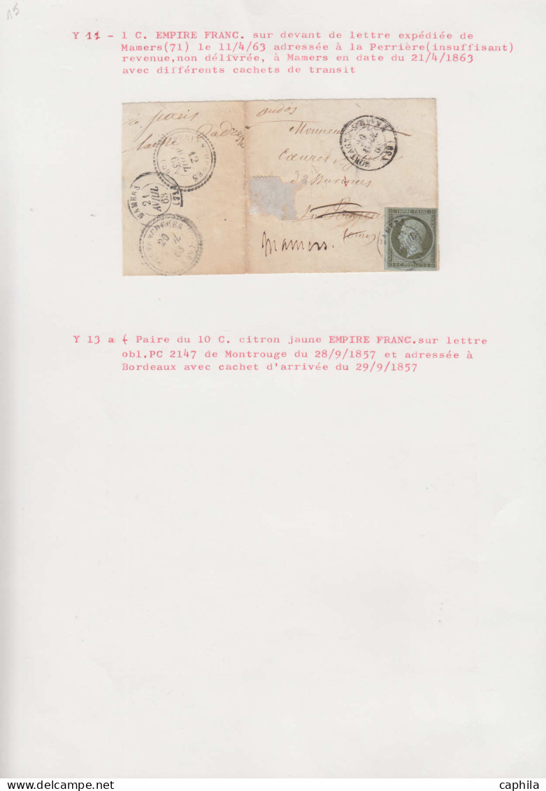 LOT FRANCE - Poste - 11, 1 Ex. *, 1 Exemplaire (*), 11 Unités, 2 Paires Et Un Devant, Oblitérations Diverses Dont Cad Ro - 1853-1860 Napoléon III