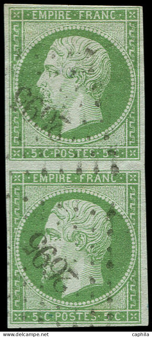 O FRANCE - Poste - 12, En Paire Verticale, PC 2695, Signé Calves: 5c. Vert - 1853-1860 Napoleon III