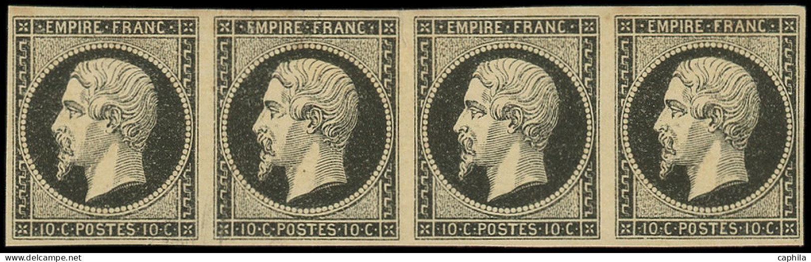 ** FRANCE - Poste - 13A, Bande De 4 Essais En Noir, Type I: 10c. Napoléon III - 1853-1860 Napoleon III