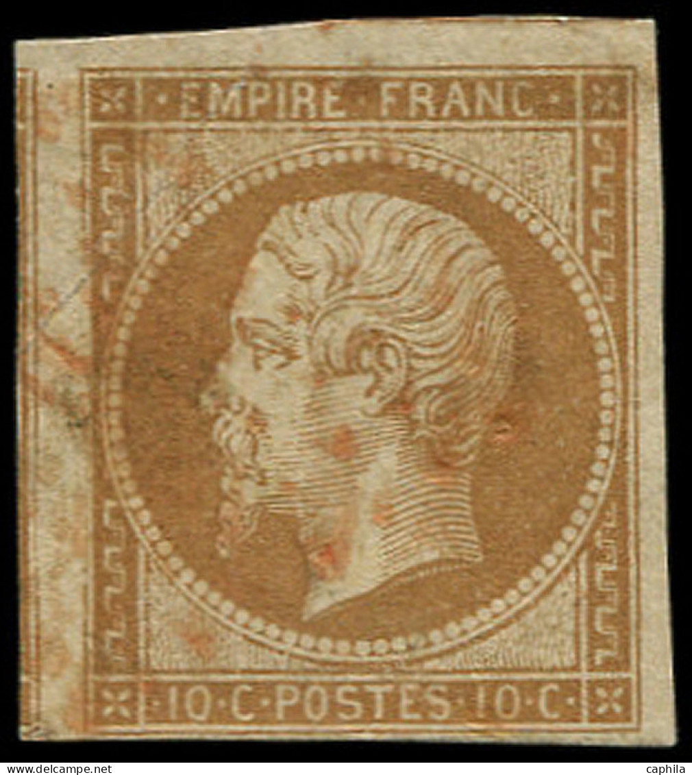 O FRANCE - Poste - 13A, étoile Rouge, Voisin à Gauche, Pli D'angle: 10c. Bistre - 1853-1860 Napoléon III.