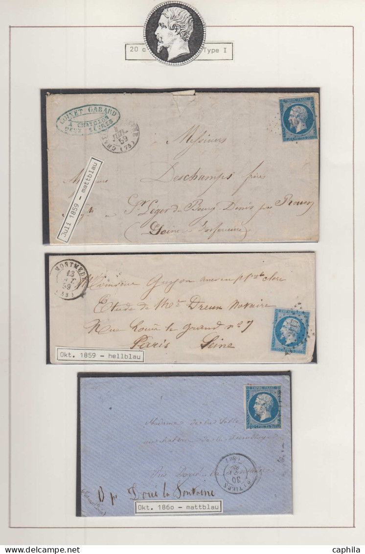 LOT FRANCE - Poste - 14A/14B, Ensemble De 33 Unités Et 2 Paires, Plus 14 Lettres, Nuances Dont Bleu S. Vert, Piquages, O - 1853-1860 Napoleon III