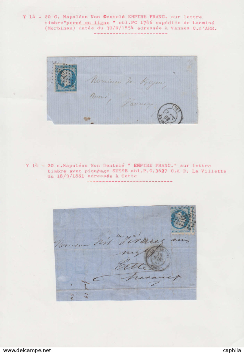 O FRANCE - Poste - 14, type I et II, petite étude de 43 unités, 8 paires, une bande de 3, et 3 lettres, nuances, oblitér