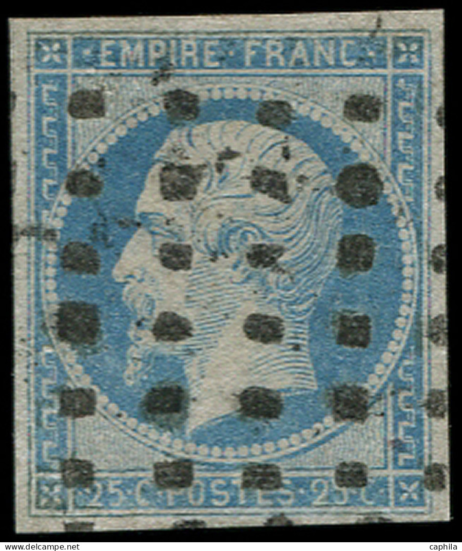 O FRANCE - Poste - 15, Oblitération Gros Points Carrés: 25c. Bleu - 1853-1860 Napoleon III