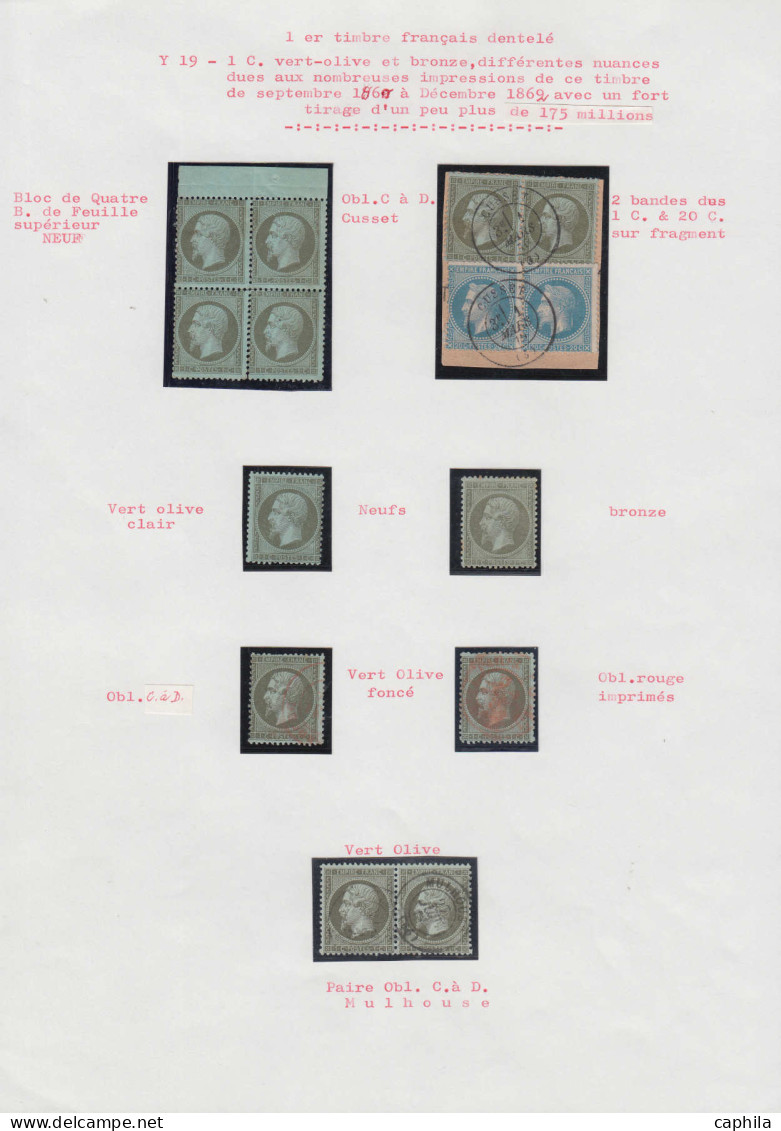 O FRANCE - Poste - 19, étude Sur 19 Unités Dont 2 (*), Un Bloc De 4, 2 Paires Dont Une Sur Fragment, Avec Paire Du N° 19 - 1862 Napoleone III