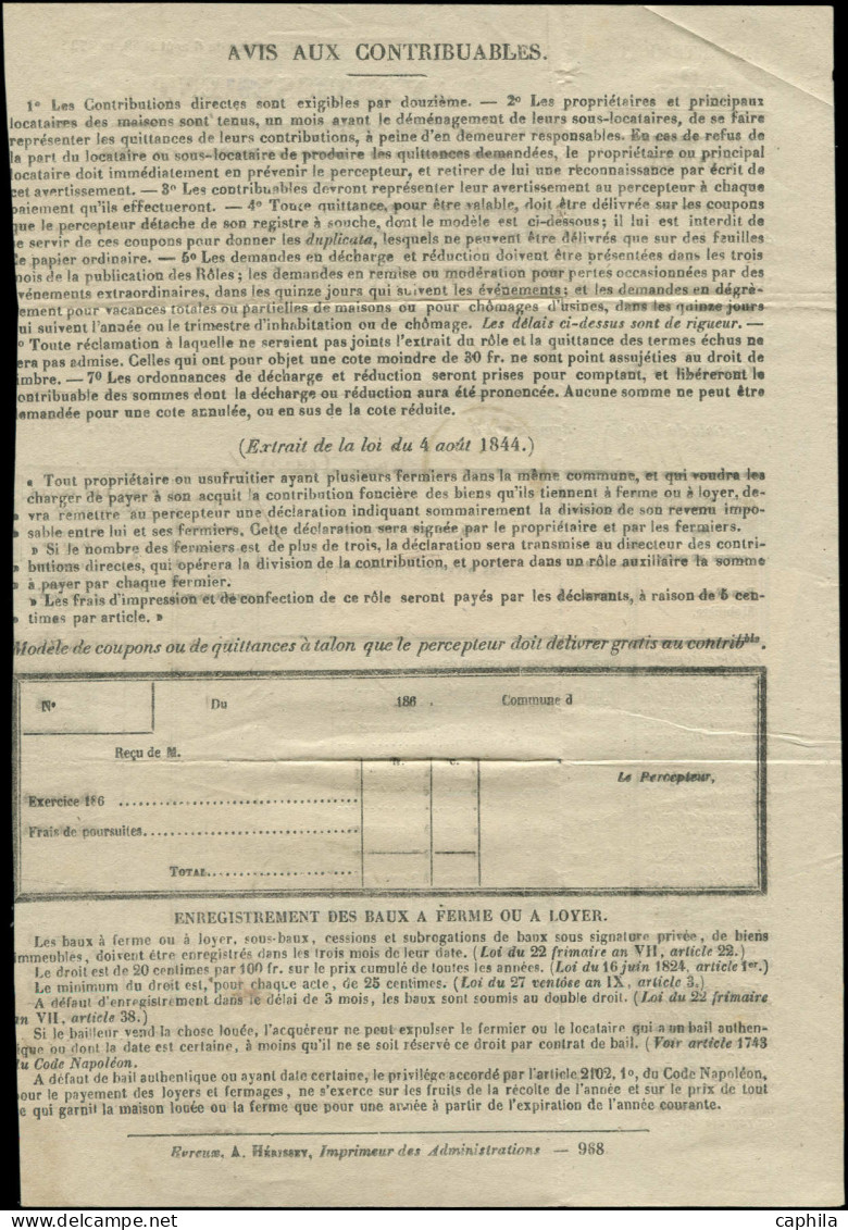 LET FRANCE - Poste - 19, Oblitération Sur Avertissement Fiscal, Cad. 15/2/69: 1c. Vert-olive - 1849-1876: Période Classique