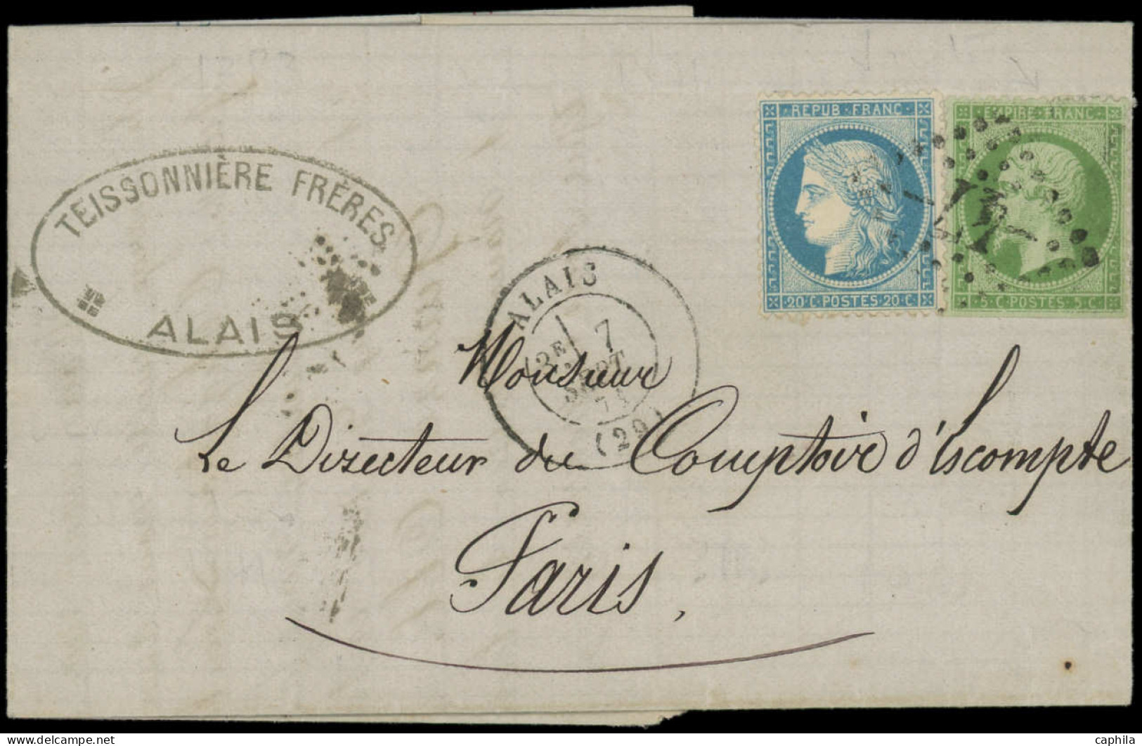 LET FRANCE - Poste - 20 (ND En Bas) + 37, Sur Lettre Obl. Du 7/9/71, Obl. GC 47 (Alais) - 1849-1876: Klassieke Periode