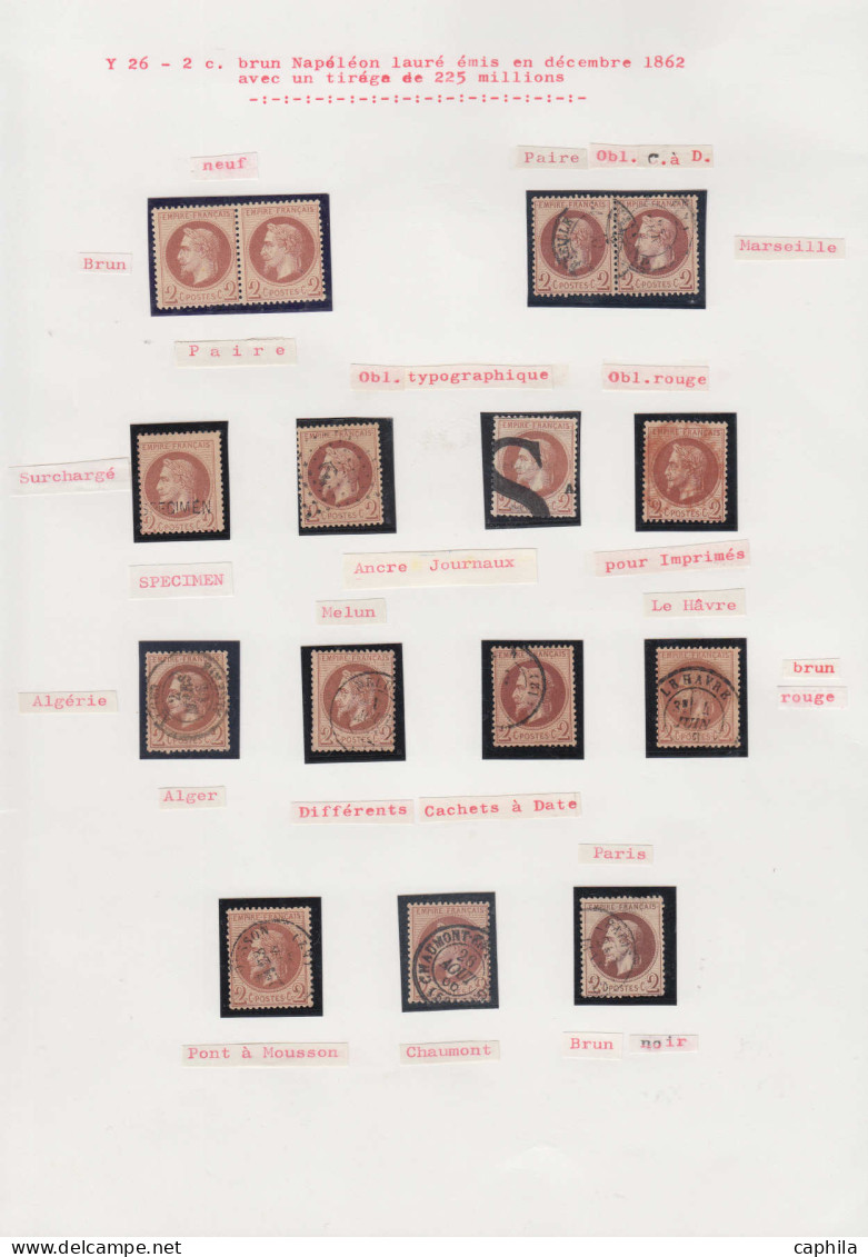 O FRANCE - Poste - 26A/26B, 2 Paires Neuves Et Une Obl, Un Surcharge "spécimen" Et 10 Unités Oblitérations Diverses, Don - 1863-1870 Napoleon III With Laurels