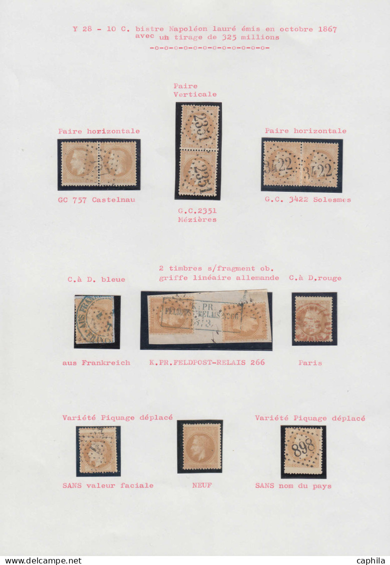 O FRANCE - Poste - 28A/28B, étude Comportant 3 Exemplaires Neufs Dont Une Paire, 15 Unités Et 4 Paires, Oblitérations Di - 1863-1870 Napoleon III With Laurels