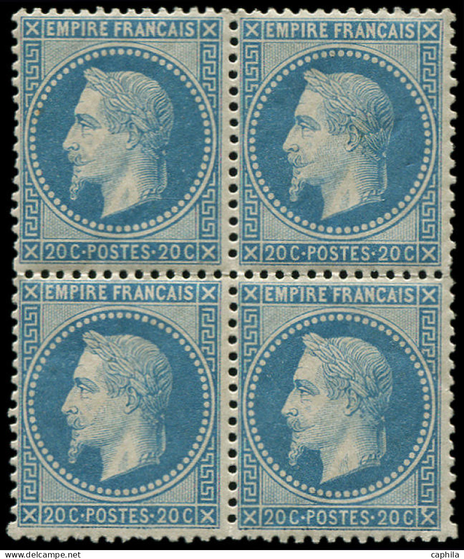 ** FRANCE - Poste - 29B, Bloc De 4, Infime Tache Sur Un Exemplaire, Signé Scheller: 20c. Lauré Bleu - 1863-1870 Napoléon III Lauré