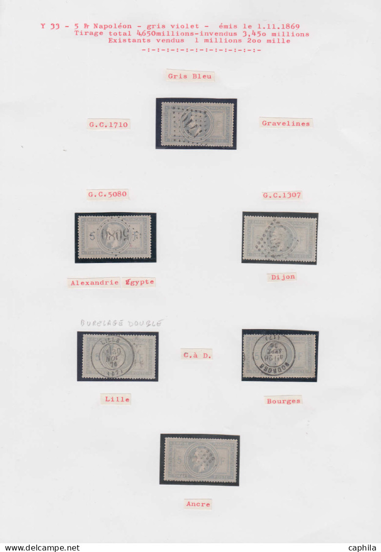 O FRANCE - Poste - 33, 6 Exemplaires Oblitérations Diverses Dont GC 5080 Et Double Burelage, 2ème Choix Mais Beaux D'asp - 1863-1870 Napoleon III With Laurels