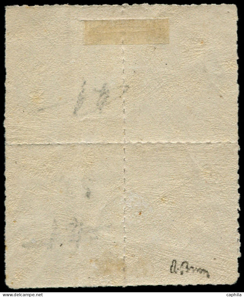* FRANCE - Poste - 41B, Report 2,  Bloc De 4 Percé En Lignes, Signé Brun, 2 Timbres Pli Vertical: 4c. Gris (Spink) - 1870 Bordeaux Printing