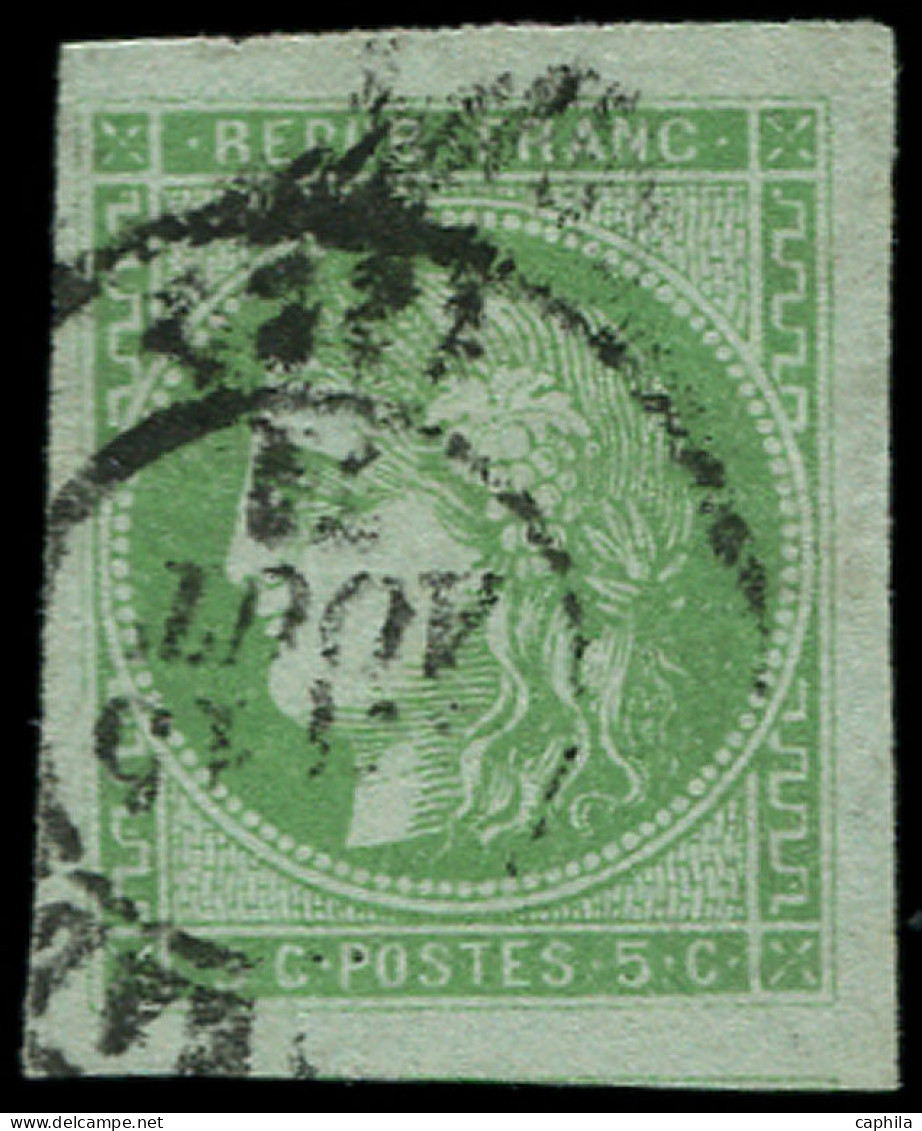 O FRANCE - Poste - 42B, Report 2, Grandes Marges à Droite: 5c. Vert-jaune - 1870 Emisión De Bordeaux