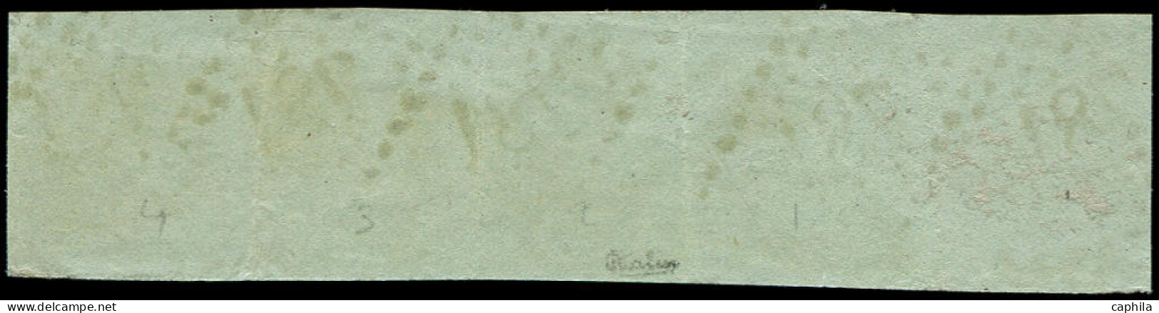O FRANCE - Poste - 42B, Bande De 5 Horizontal, Signée Calves, Léger Plis: 5c. Vert-jaune - 1870 Emission De Bordeaux