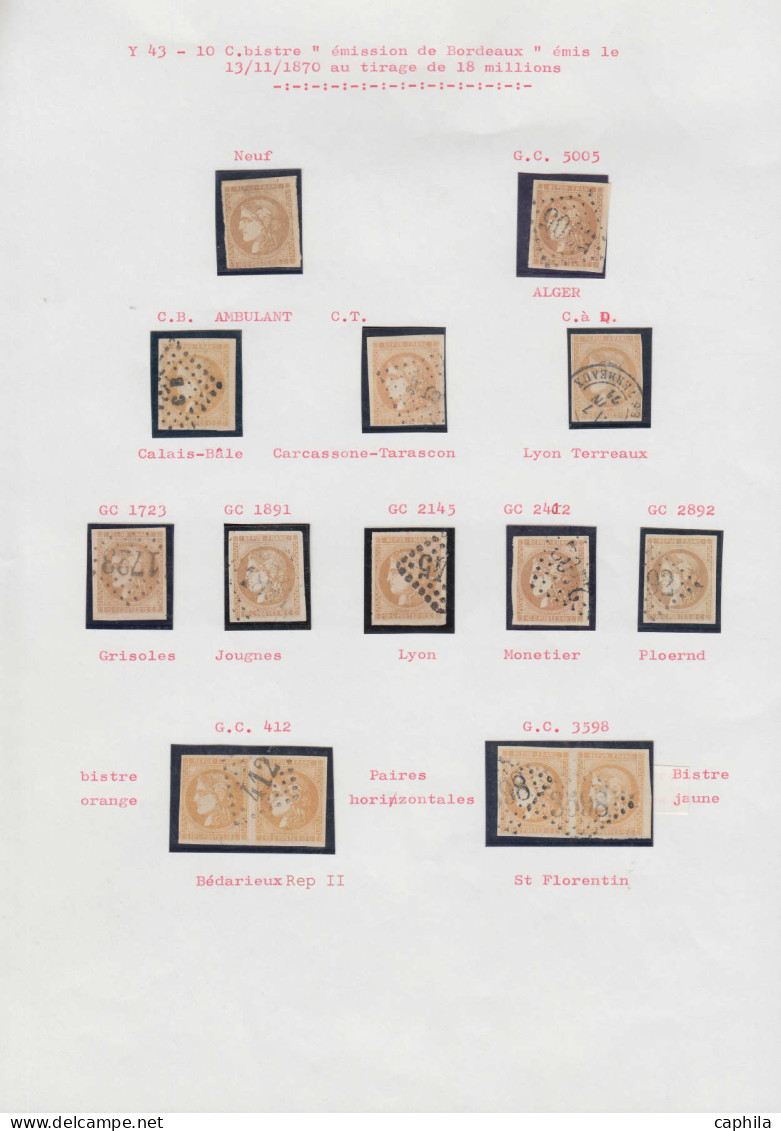 O FRANCE - Poste - 43A/B, 1 Exemplaire Neuf, 9 Unités, 2 Paires, Un Devant Et Une Lettre Incomplète, Nuances Et Oblitéra - 1870 Bordeaux Printing