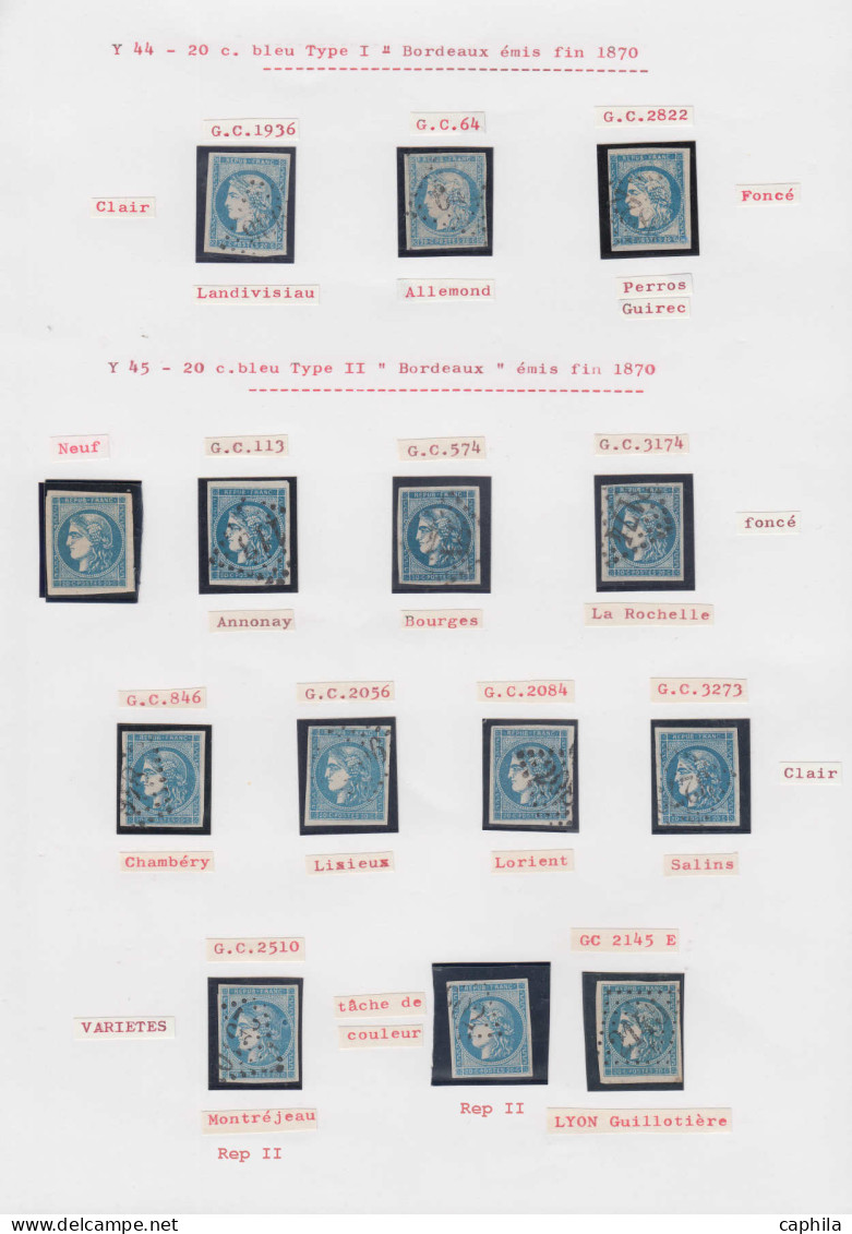 O FRANCE - Poste - 44A/B, 3 Exemplaires Obl. GC, + 45C, 1 Exemplaire Neuf Et 10 Unités Obl. GC, Nuances, Oblitérations D - 1870 Emission De Bordeaux