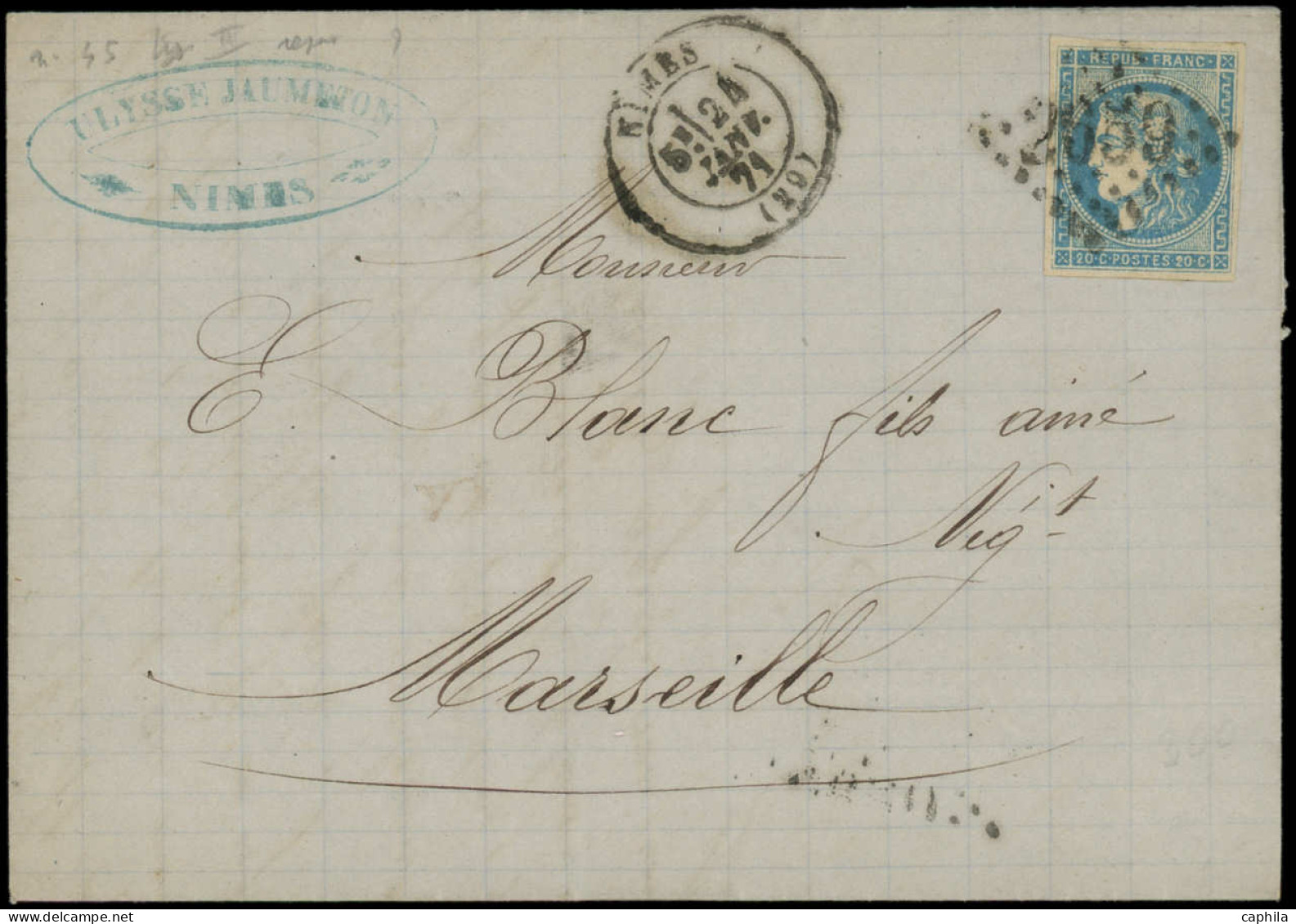 LET FRANCE - Poste - 45B, Type II Report 2, Obl. GC 2559 (Nîmes) Sur Lettre Du 24/1/71 - 1849-1876: Période Classique