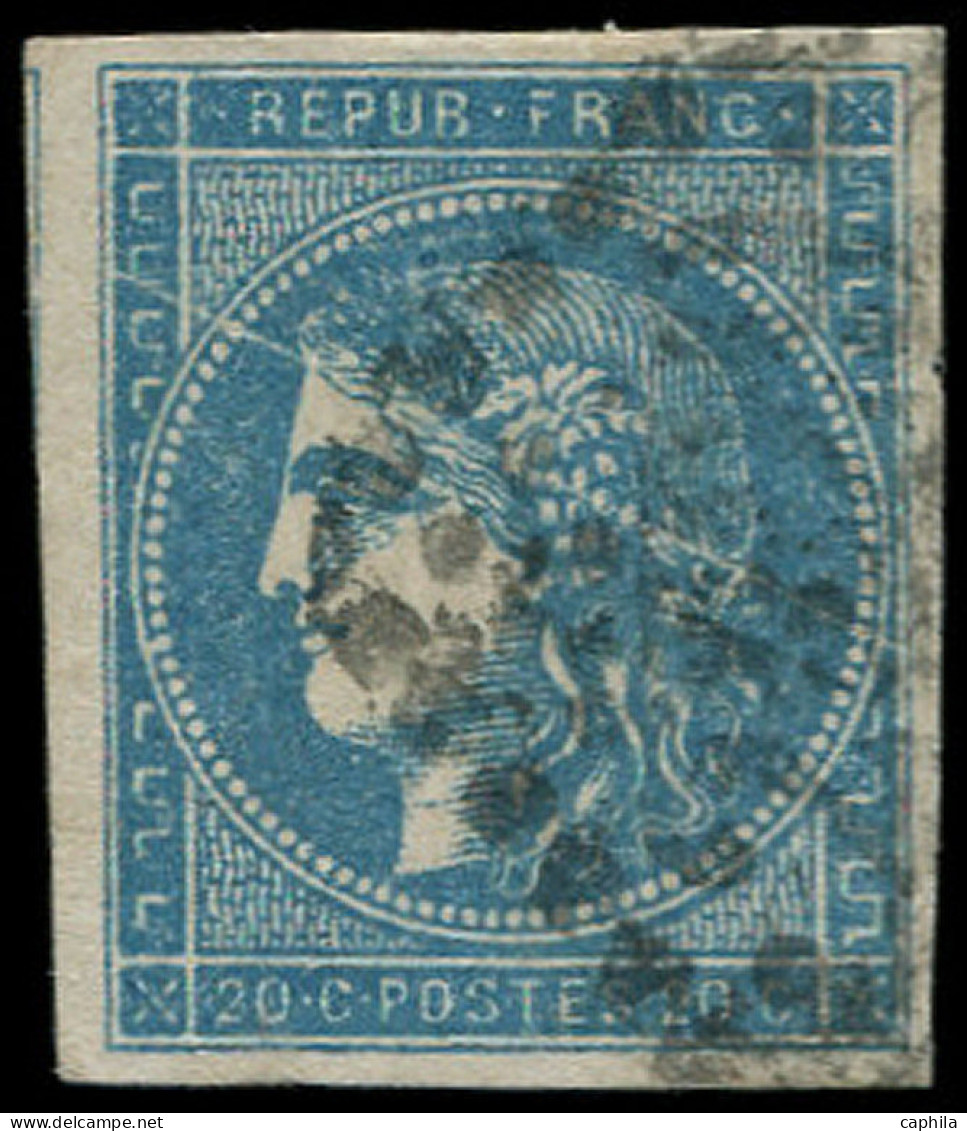 O FRANCE - Poste - 45C, Type II Report 3, Pli Accordéon: 20c. Bleu - 1870 Bordeaux Printing