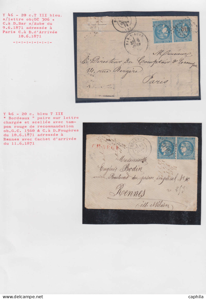 O FRANCE - Poste - 46B, 1 Exemplaire Neuf, 11 Unités, Une Paire Et 4 Lettres, Nuances, Et Oblitérations Diverses - 1870 Emission De Bordeaux