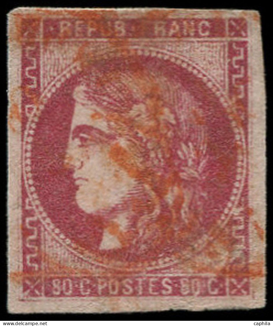 O FRANCE - Poste - 49, Oblitération "rouge": 80c. Rose - 1870 Bordeaux Printing