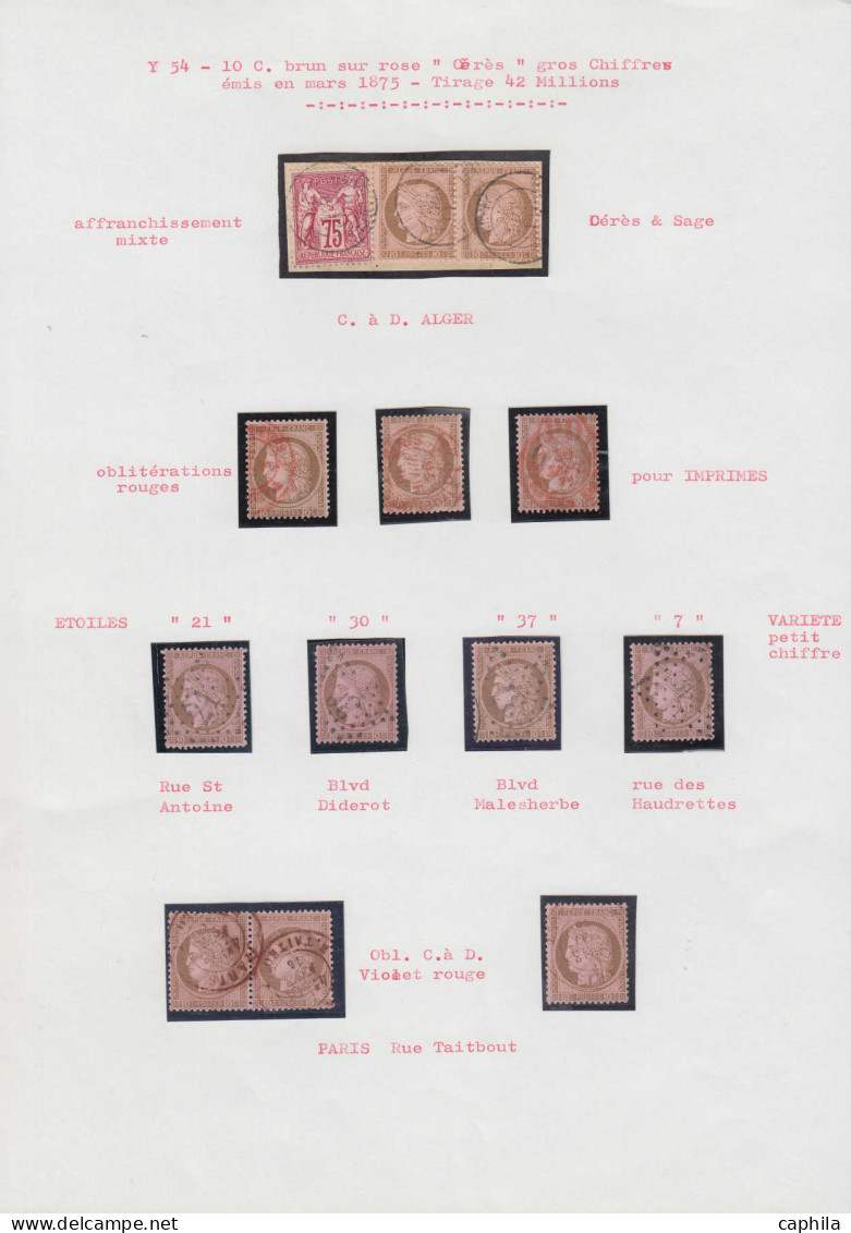 O FRANCE - Poste - 54, 1 Exemplaire (*) TB, 22 Unités Et 2 Paires, Oblitérations Diverses, Cad Rouge, GC, Cad Alger - 1871-1875 Ceres