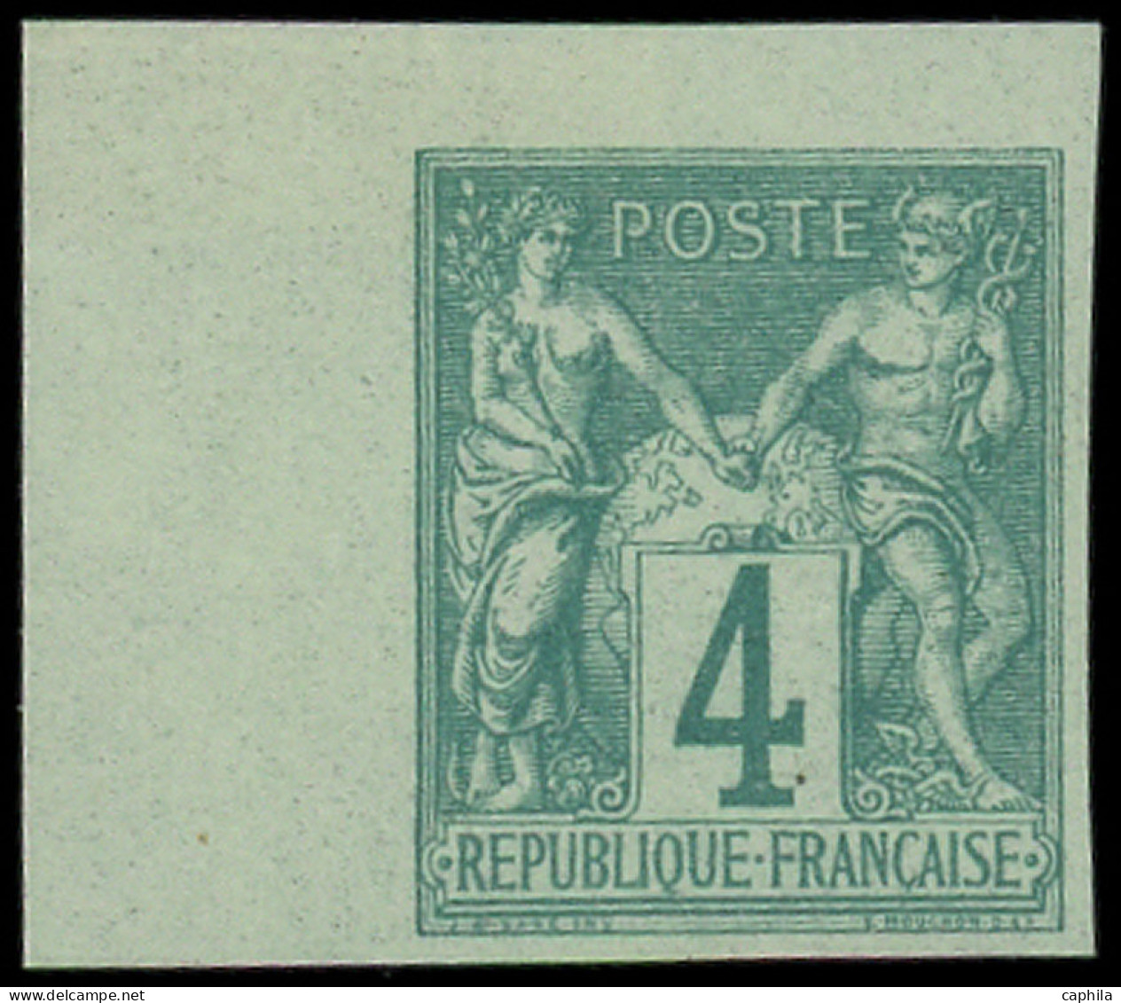 * FRANCE - Poste - 63a, Non Dentelé, Bdf, Signé Calves, Cdf: 4c. Vert - 1876-1878 Sage (Type I)