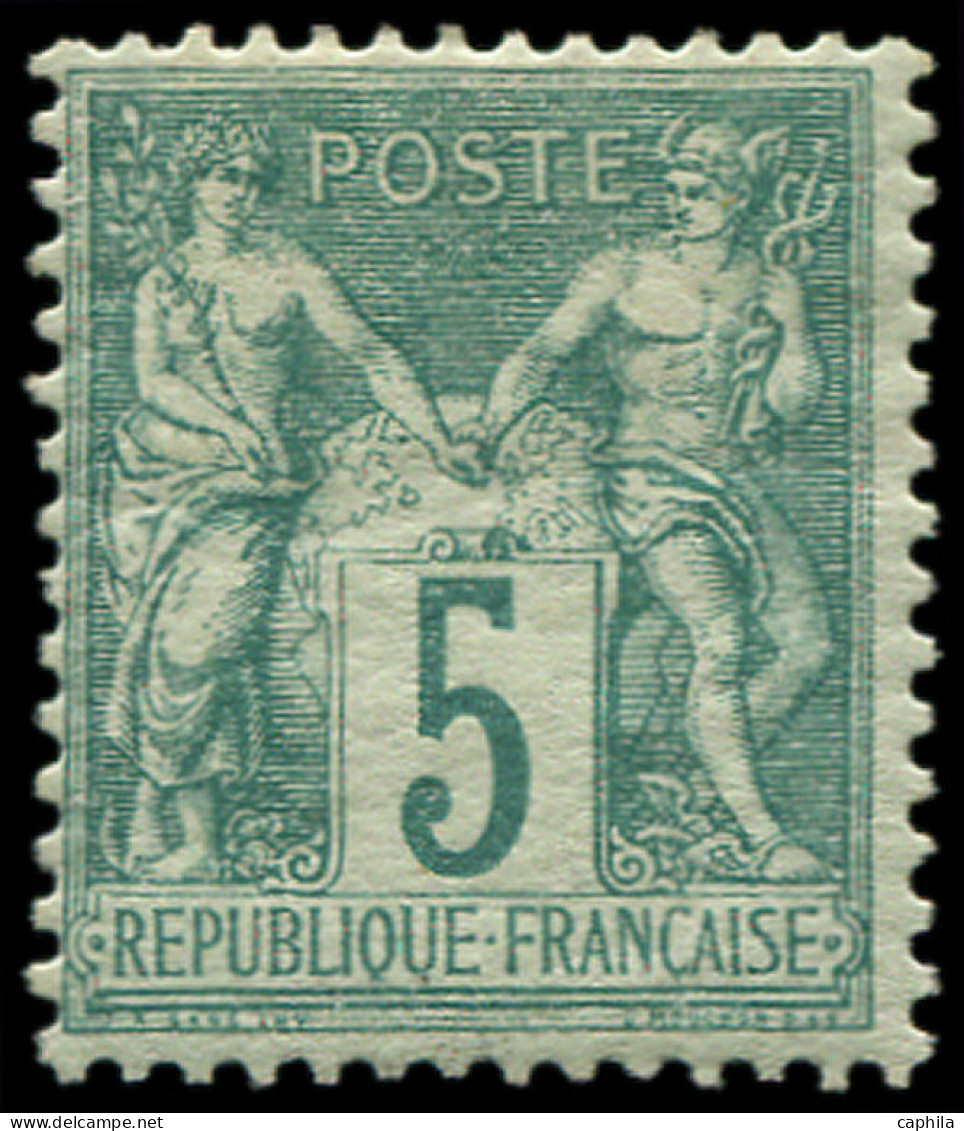 * FRANCE - Poste - 64, Type I, Signé Brun: 5c. Vert - 1876-1878 Sage (Type I)
