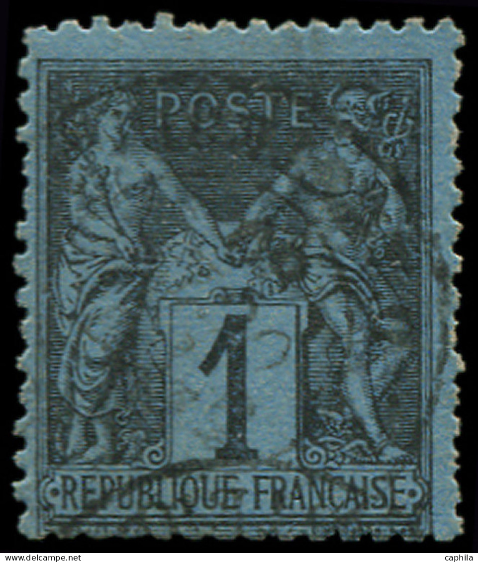O FRANCE - Poste - 84, Signé Calves, Très Belle Nuance, Dentelure Irrégulière Habituelle: 1c. Noir S. Bleu De Prusse - 1876-1898 Sage (Type II)
