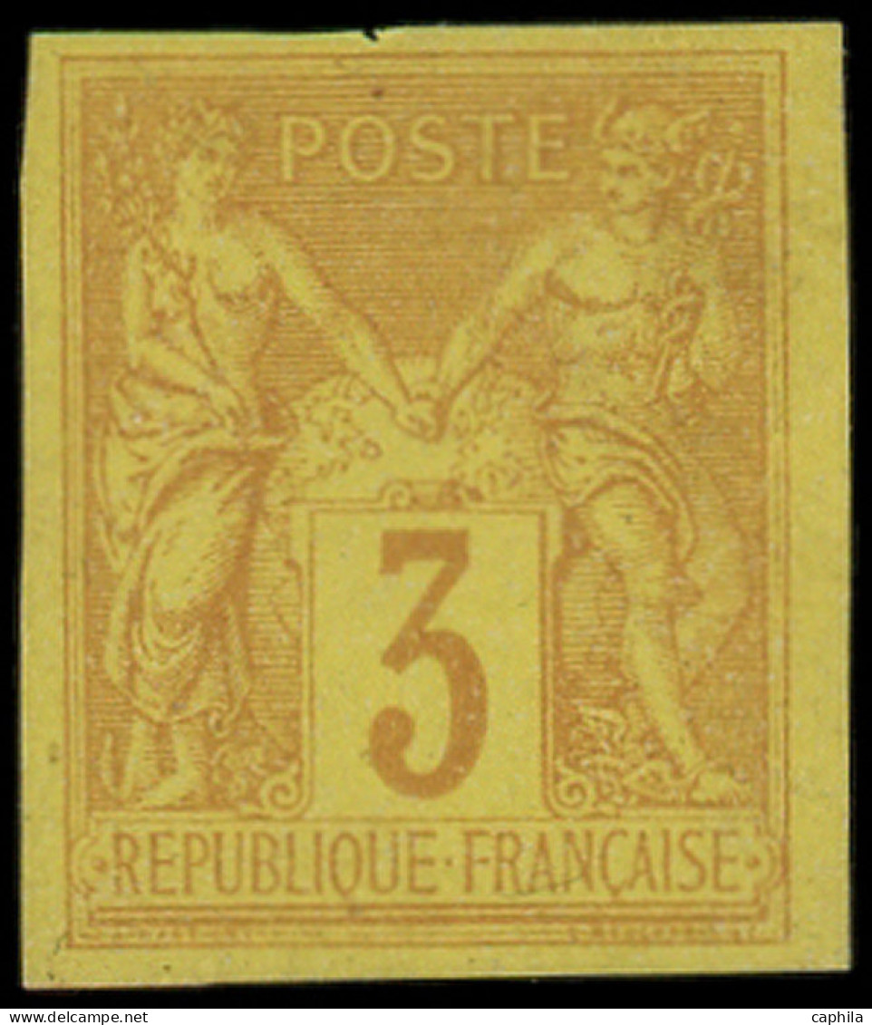 * FRANCE - Poste - 86a, Non Dentelé, Signé: 3c. Bistre Sur Jaune - 1876-1898 Sage (Type II)