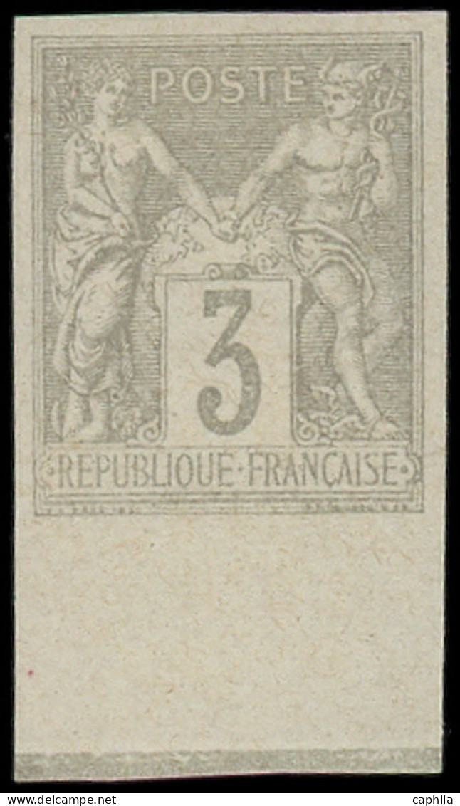 (*) FRANCE - Poste - 87e, Non Dentelé, Granet, Signé Brun, Bdf: 3c. Gris - 1876-1898 Sage (Type II)