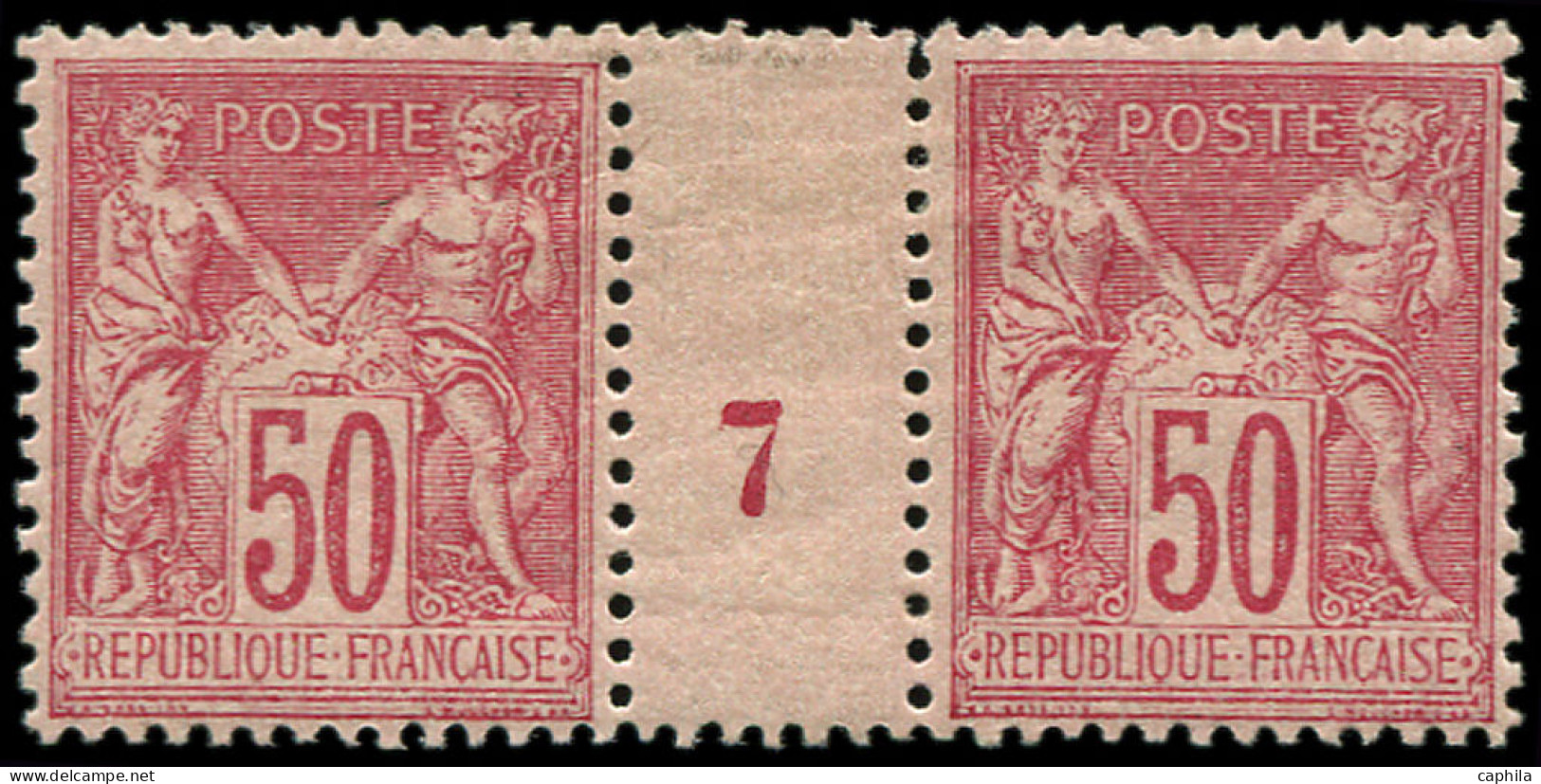 * FRANCE - Poste - 98, Paire Millésime "7": 50c. Rose - 1876-1898 Sage (Type II)