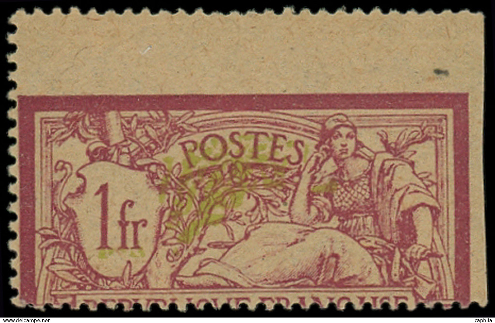 * FRANCE - Poste - 121, Piquage à Cheval + Centre Déplacé + Non Dentelé Sur Un Coté, Exceptionnelle Variété: 1f. Merson - Unused Stamps