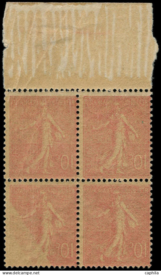 ** FRANCE - Poste - 129e, Bloc De 4 Impression Recto-verso, Bdf: 10c. Semeuse Rose - Ungebraucht