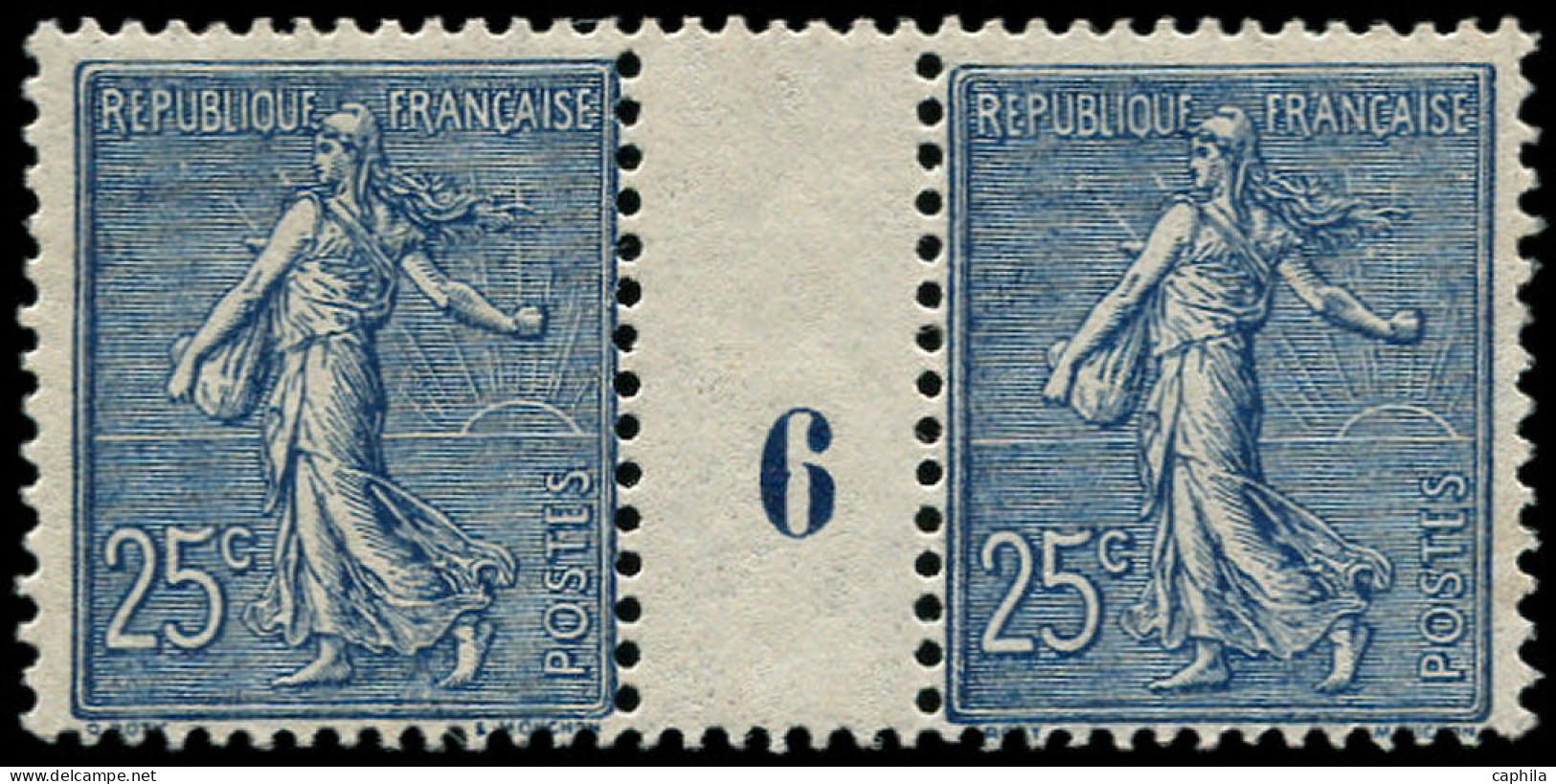 ** FRANCE - Poste - 132, Paire Millésime "6": 25c. Semeuse Bleu - Unused Stamps