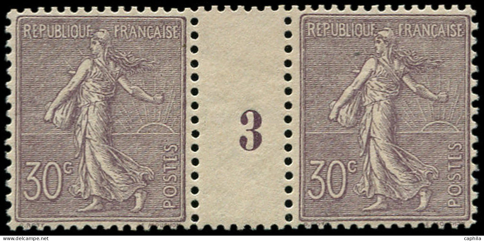 * FRANCE - Poste - 133, Paire Millésime "3", Signé Calves: 30c. Semeuse Lilas - Unused Stamps