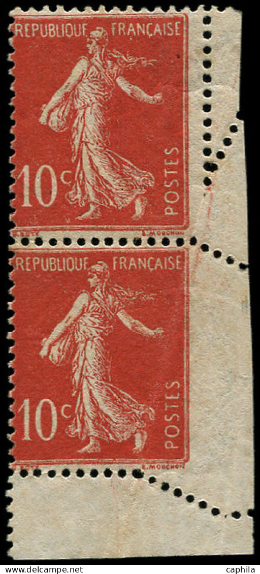** FRANCE - Poste - 135, En Paire, Piquage Oblique Par Pliage, 1 Ex. *, Pts De Rouille: 10c. Rouge (Spink) - Unused Stamps