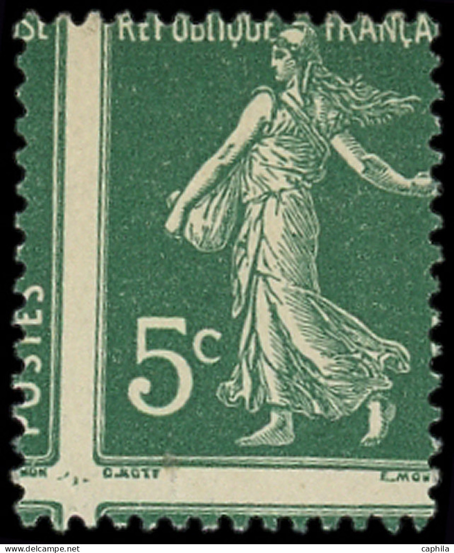 ** FRANCE - Poste - 137w, Piquage à Cheval: 5c. Semeuse Vert - Unused Stamps