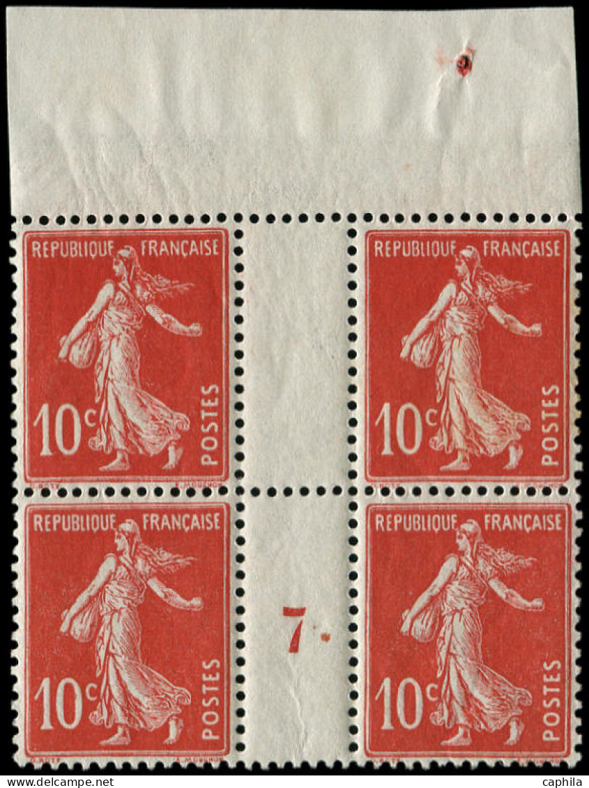 ** FRANCE - Poste - 138c, Bloc De 4 Millésime "7": 10c. Semeuse écarlate - Unused Stamps